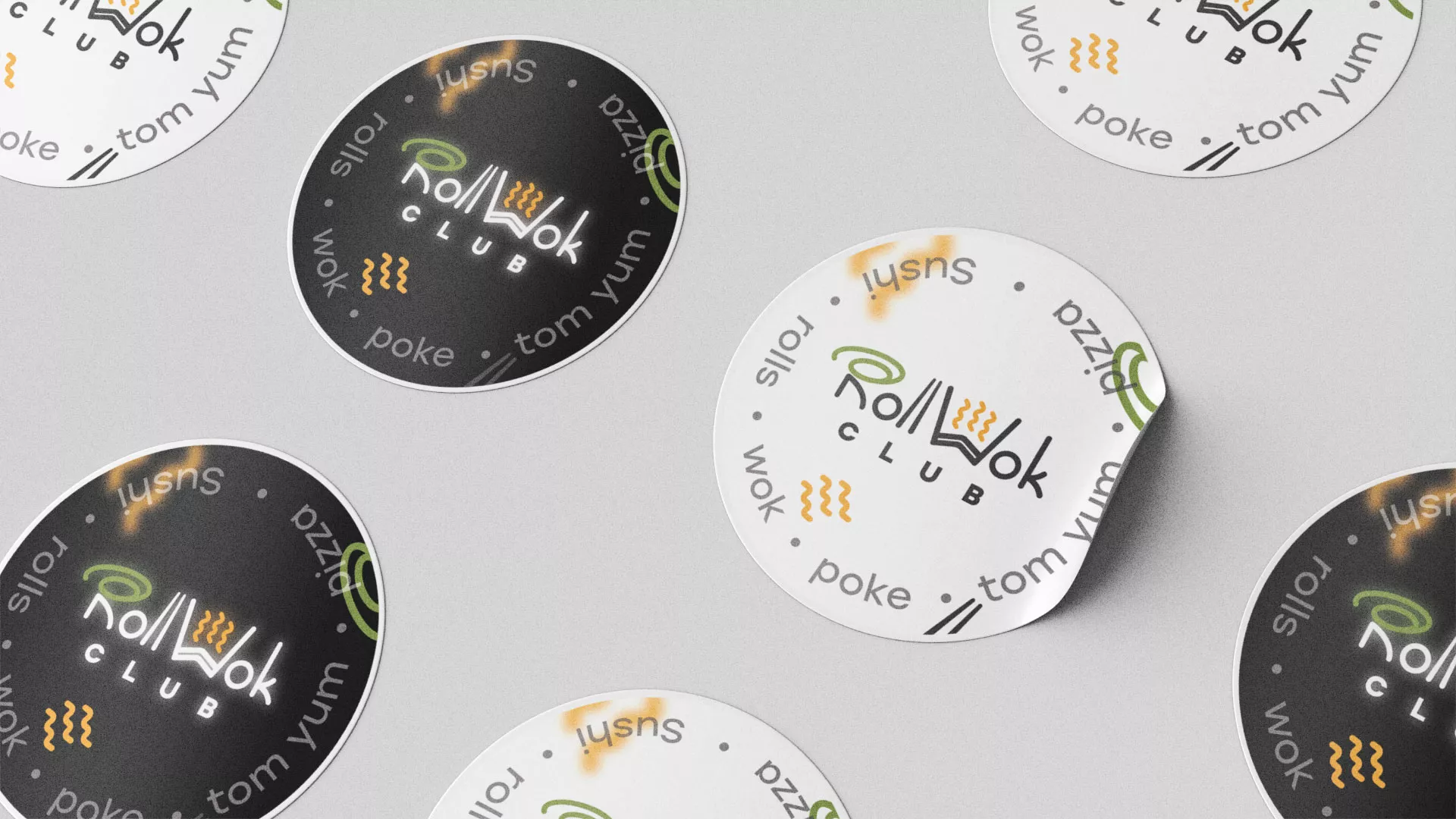 Разработка наклеек для суши-бара «Roll Wok Club» в Орлове
